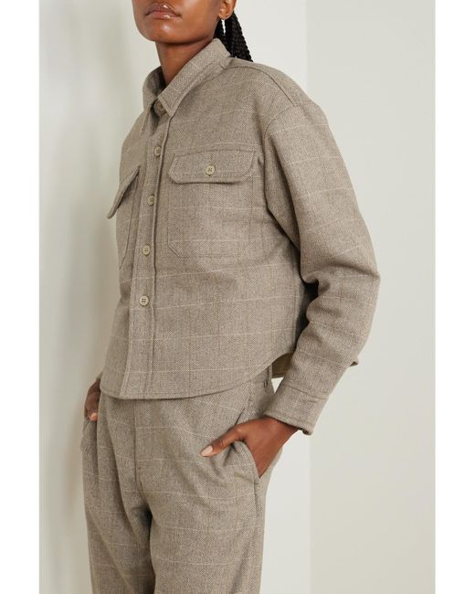 Denimist Natural Cropped Checked Herringbone Wool-Blend Jacket