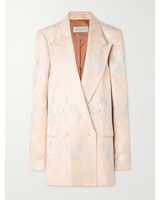 Dries Van Noten Natural Oversized Double-Breasted Floral-Jacquard Blazer