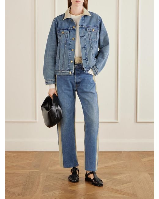 B Sides Blue Double Waistband Rework Suede-Trimmed Wide-Leg Jeans