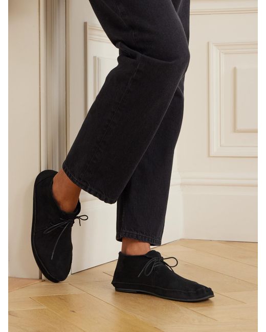 The Row Black Tyler Shearling-Lined Suede Ankle Boots