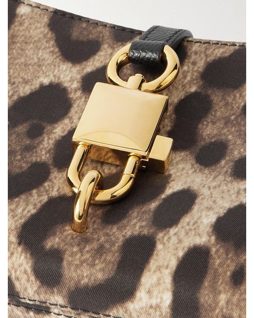 Dolce & Gabbana Natural Lock Leather-Trimmed Leopard-Print Satin-Twill Shoulder Bag