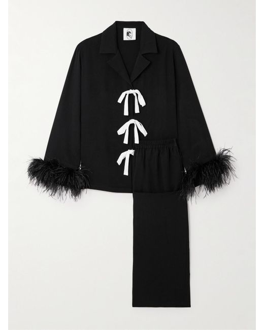 Sleeper Black Party Pyjama Aus Twill Mit Federn
