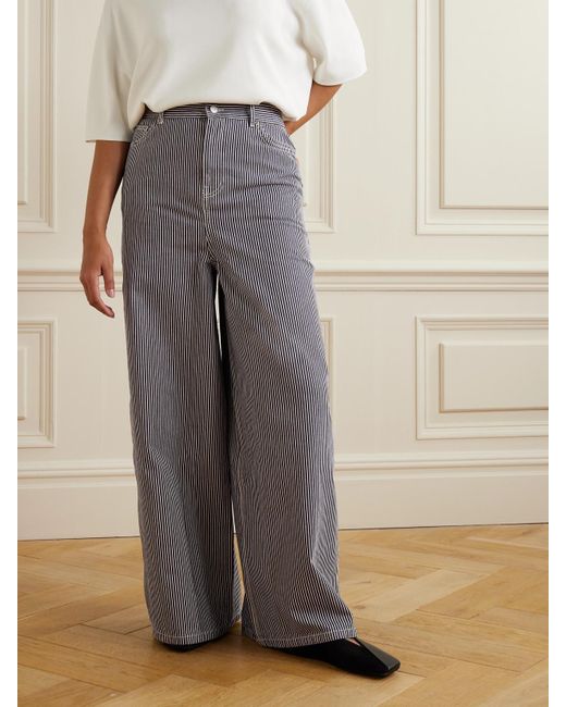 Frankie Shop Gray Sasha Striped High-rise Wide-leg Jeans