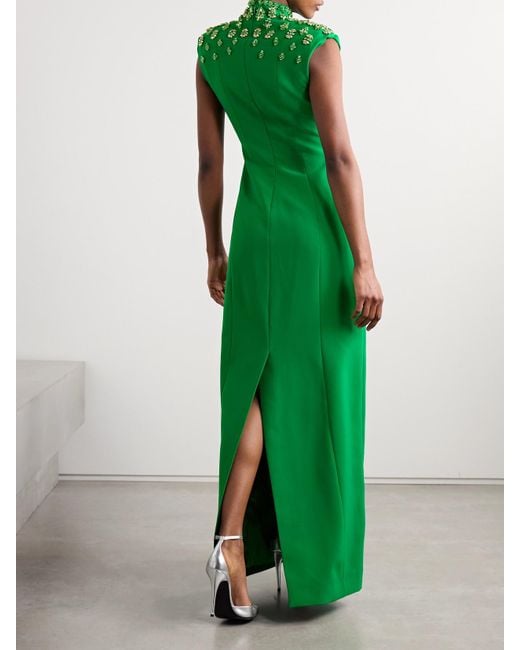 Sabina Bilenko Green Heather Crystal-Embellished Crepe Gown