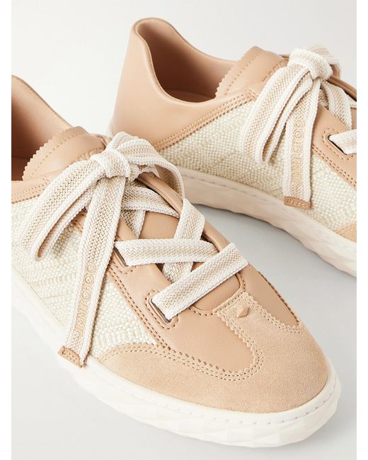 Jimmy Choo Natural Diamond Light Flex Leather And Raffia Lace-Up Sneakers