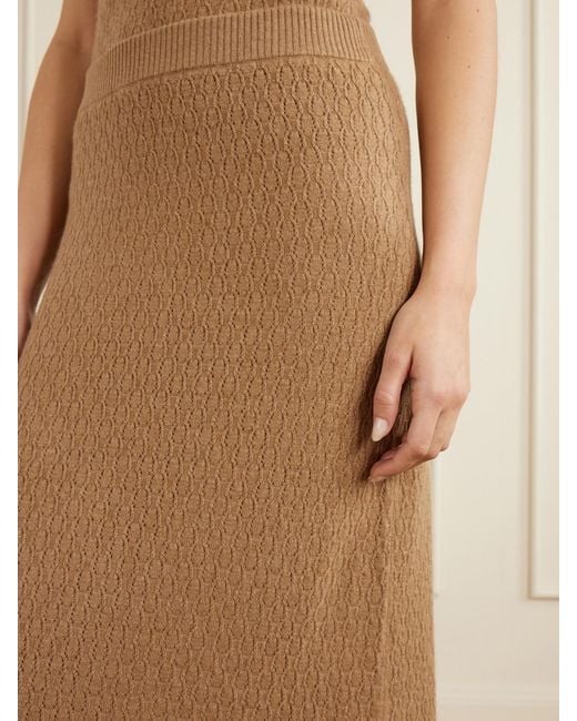 LeKasha Natural Sunnie Pointelle-Knit Cashmere Midi Skirt