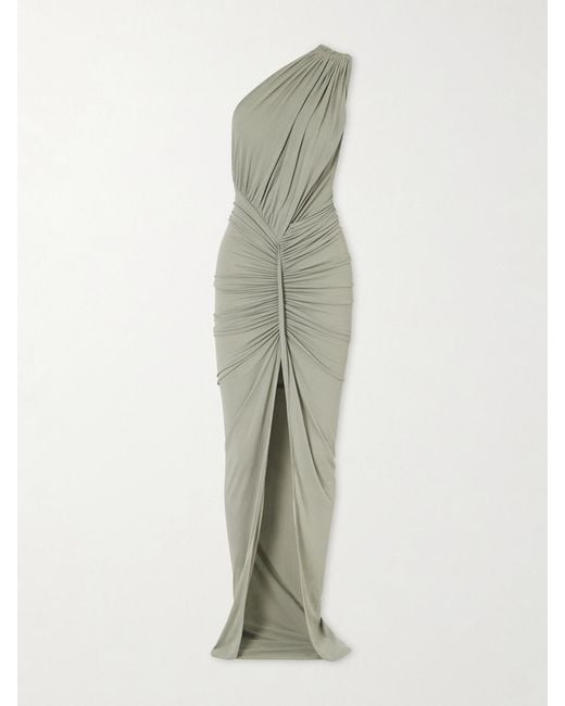 Rick Owens White Avra One-Shoulder Gathered Stretch-Jersey Gown