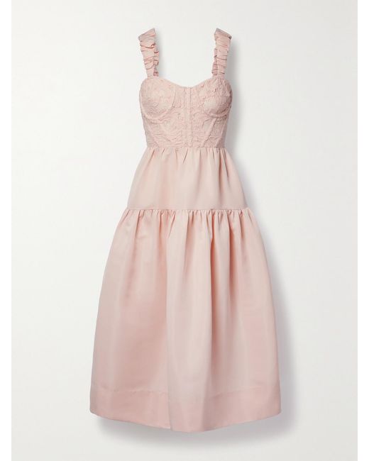 Sea Pink Evita Embroidered Taffeta Midi Dress