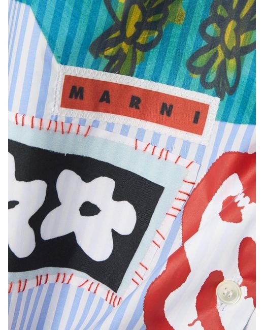 Chemise En Popeline De Coton Imprimée À Rayures Et À Appliqués Marni en coloris Blue