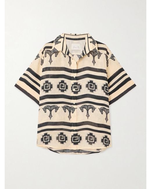 Johanna Ortiz Natural La Creciente Printed Linen Shirt