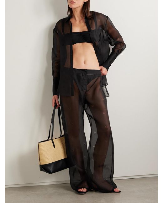 Kiki de Montparnasse Black Cutout Silk-Organza Straight-Leg Pants