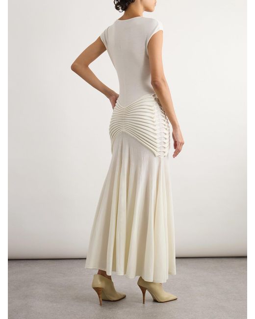Alaa Ruched Wool Maxi Dress in White | Lyst