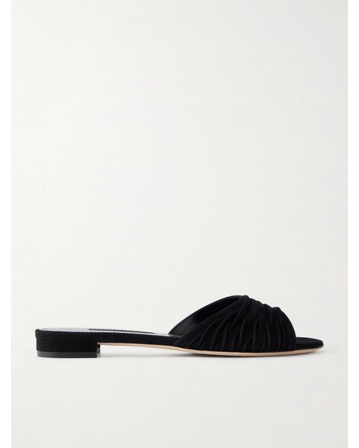 Manolo Blahnik White Pirua 10 Pleated Suede Sandals