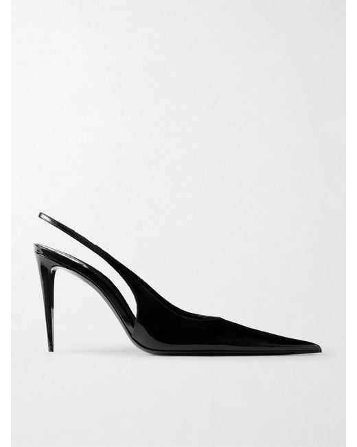 Saint Laurent Black Guermantes Patent-Leather Slingback Pumps