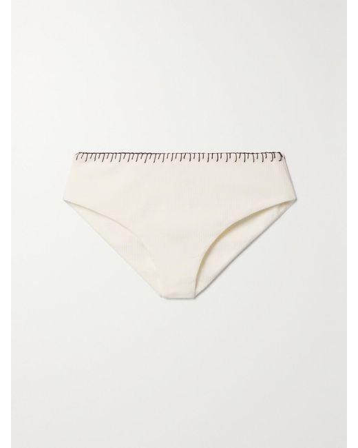 Marysia Swim Natural Barragan Embroidered Seersucker Bikini Briefs