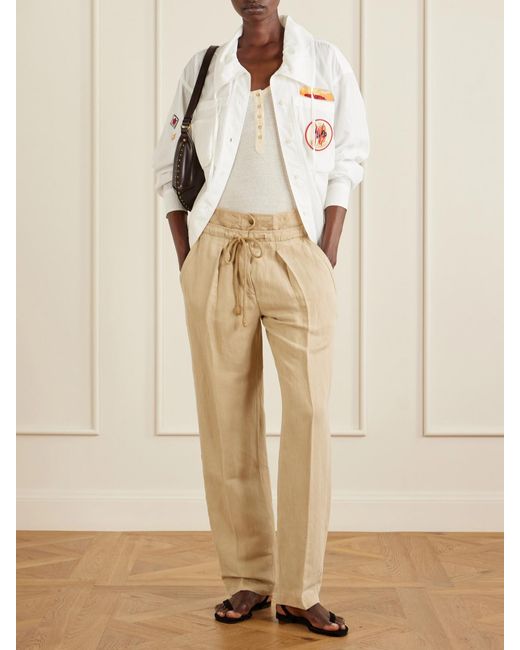 Isabel Marant Natural Sharon Pleated Linen And Silk-Blend Straight-Leg Pants