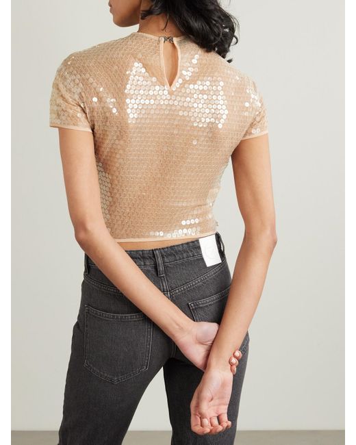 Mugler Natural Verkürztes Oberteil Aus Stretch-Tüll Mit Pailletten