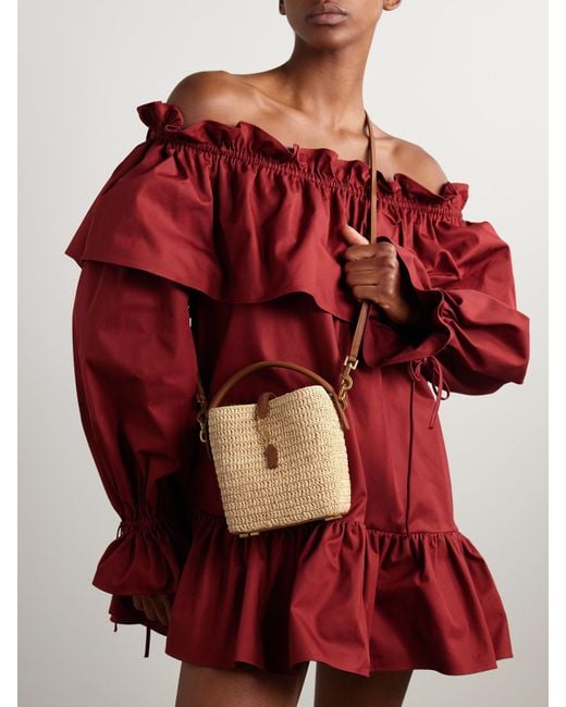 Saint Laurent Natural Le 37 Mini Beuteltasche Aus Raffiabast Mit Lederbesätzen