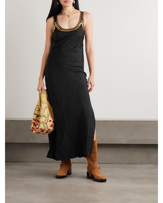 Alix Of Bohemia Black Adele Gilded Coin Embellished Silk-Faille Midi Dress
