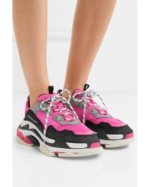 Balenciaga Triple S Logo Embroidered Leather Nubuck And Mesh