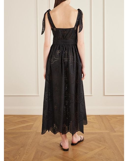 Matteau Black Broderie Apron Broderie Anglaise Cotton Midi Dress