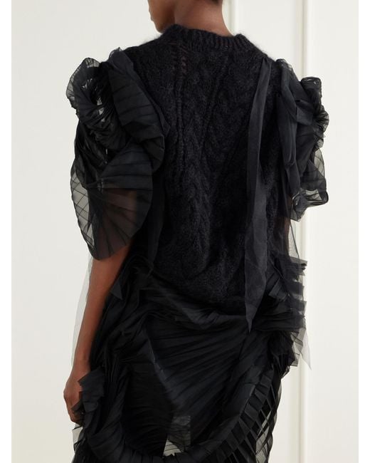 PAULINE DUJANCOURT Black Francisca Tulle-Trimmed Mohair-Blend Sweater