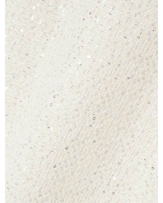 Alessandra Rich White Sequin-Embellished Tweed Midi Skirt