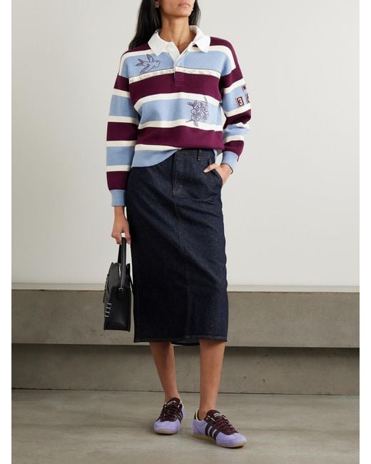 Sea Blue Hester Embroidered Striped Cotton And Cashmere-Blend Rugby Shirt