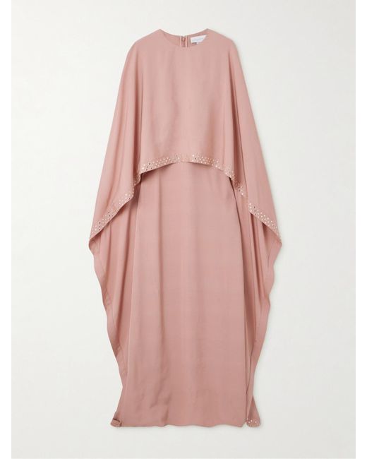Stella McCartney Pink Cape-Effect Crystal-Embellished Crepe Gown