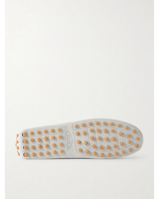 Tod's White Gommino Suede Boat Shoes