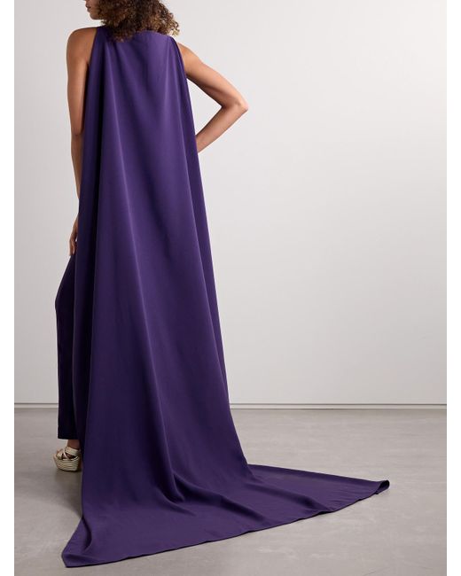 Solace London Purple Kaila Cape-Effect Crepe Gown