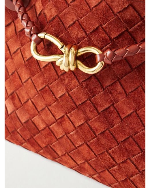 Bottega Veneta Red Andiamo Small Intrecciato Suede Shoulder Bag
