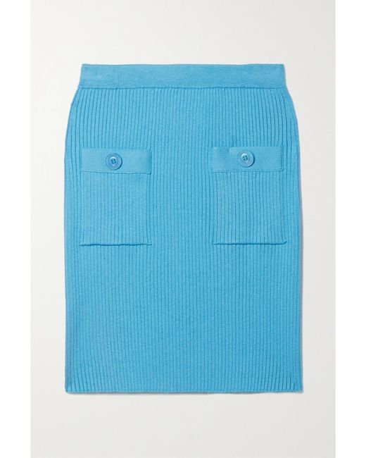 Oscar de la Renta Blue Ribbed Silk-Blend Mini Skirt