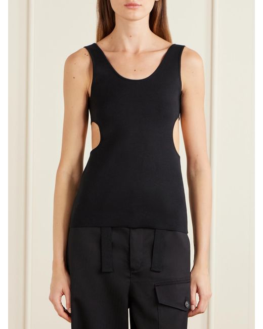 Auralee Black Cutout Ribbed-Knit Jersey Tank