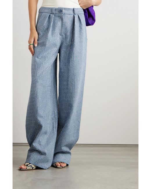 ROWEN ROSE Blue Crystal-Embellished Low-Rise Boyfriend Jeans