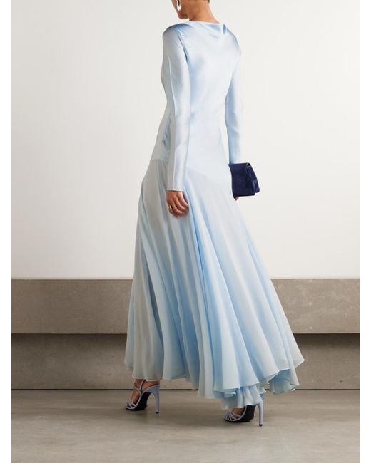 TOVE Blue Cordelia Silk-Satin And Chiffon Maxi Dress