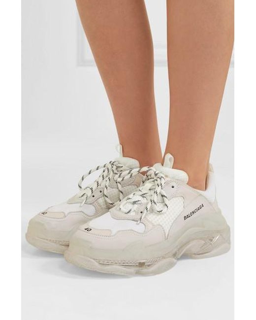 Balenciaga Triple S Clear Sole Logo-embroidered Leather, Nubuck And Mesh  Sneakers in White | Lyst UK
