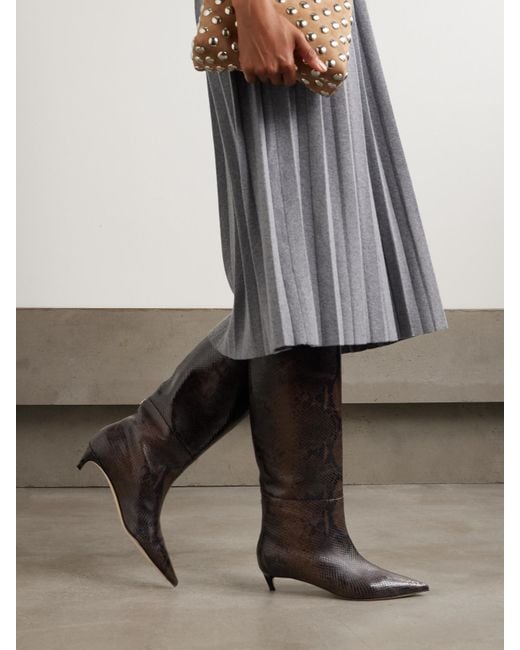 Jimmy Choo Black Maxima 35 Kniehohe Stiefel Aus Leder Mit Schlangeneffekt