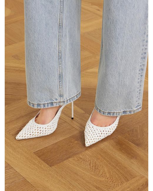 Paris Texas Natural Lidia 105 Leather-Trimmed Straw Slingback Pumps