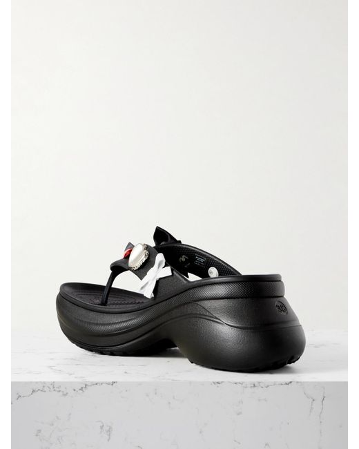 Balenciaga Black Crocs Zehensandalen Aus Gummi Mit Verzierungen Und Plateau