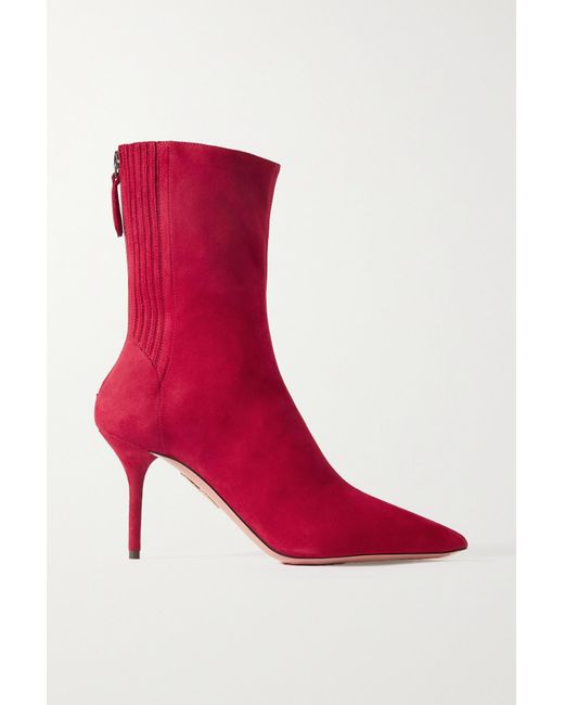 Aquazzura Saint Honore 85 Suede Ankle Boots in Red | Lyst
