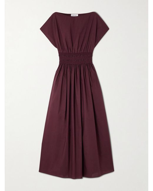Matteau Purple Shirred Organic Cotton-Poplin Midi Dress