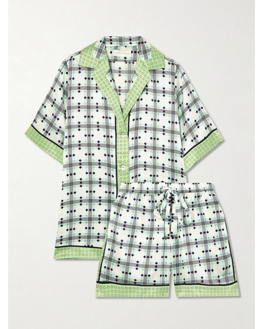 Olivia Von Halle Green Zelda Printed Silk-Satin Pajamas