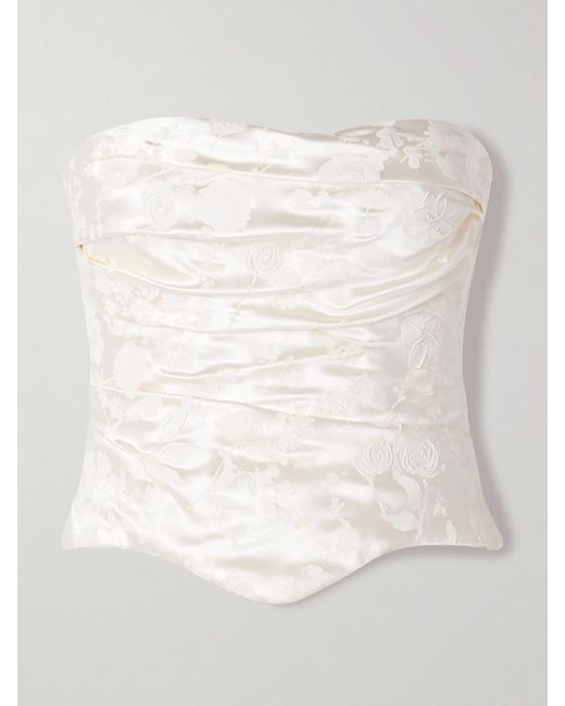 Danielle Frankel Natural Demi Strapless Draped Painted Silk And Wool-Blend Satin Bustier Top