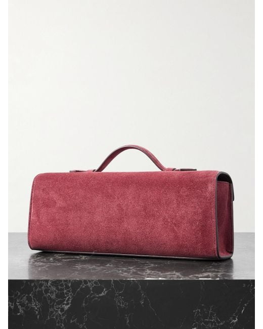 SAVETTE Red Slim Symmetry Pochette Leather-Trimmed Suede Tote