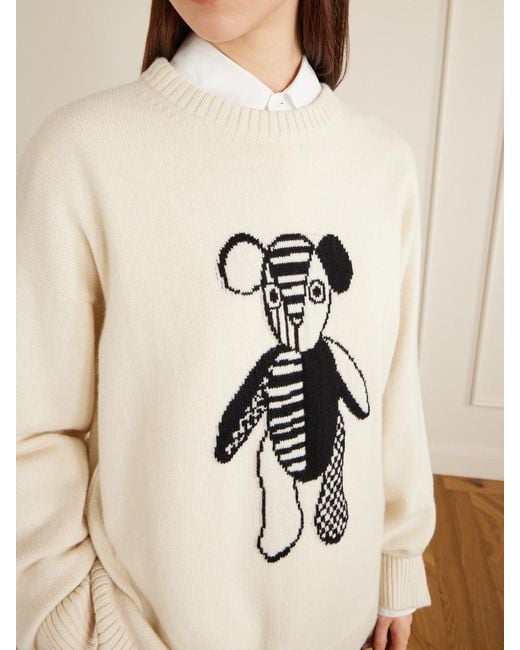 The Elder Statesman Natural Teddy Intarsia-Knit Cashmere Sweater