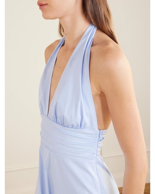 BERNADETTE Blue Marilyn Organic Cotton-Blend Poplin Halterneck Maxi Dress