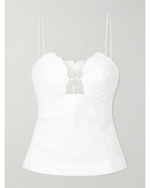 Farm Rio White Shell Peplum Linen Blouse