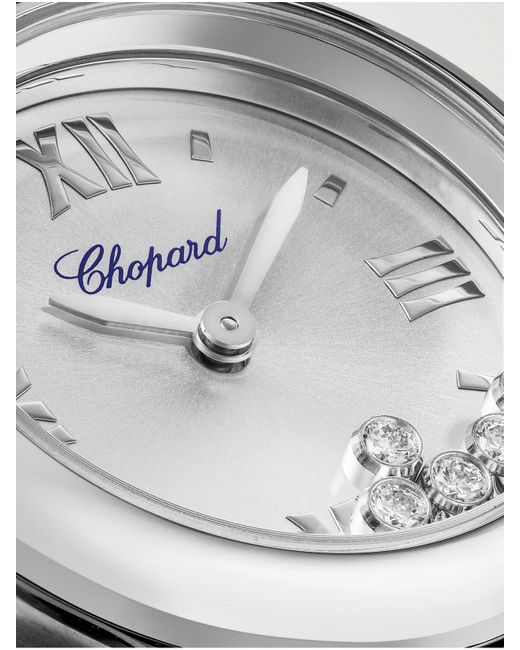 Chopard Blue Happy Sport 25Mm Uhr Aus Edelstahl Mit Diamanten Und Lederarmband