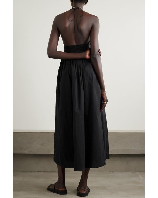 Matteau Black + Net Sustain Gathered Organic Cotton-voile Halterneck Midi Dress